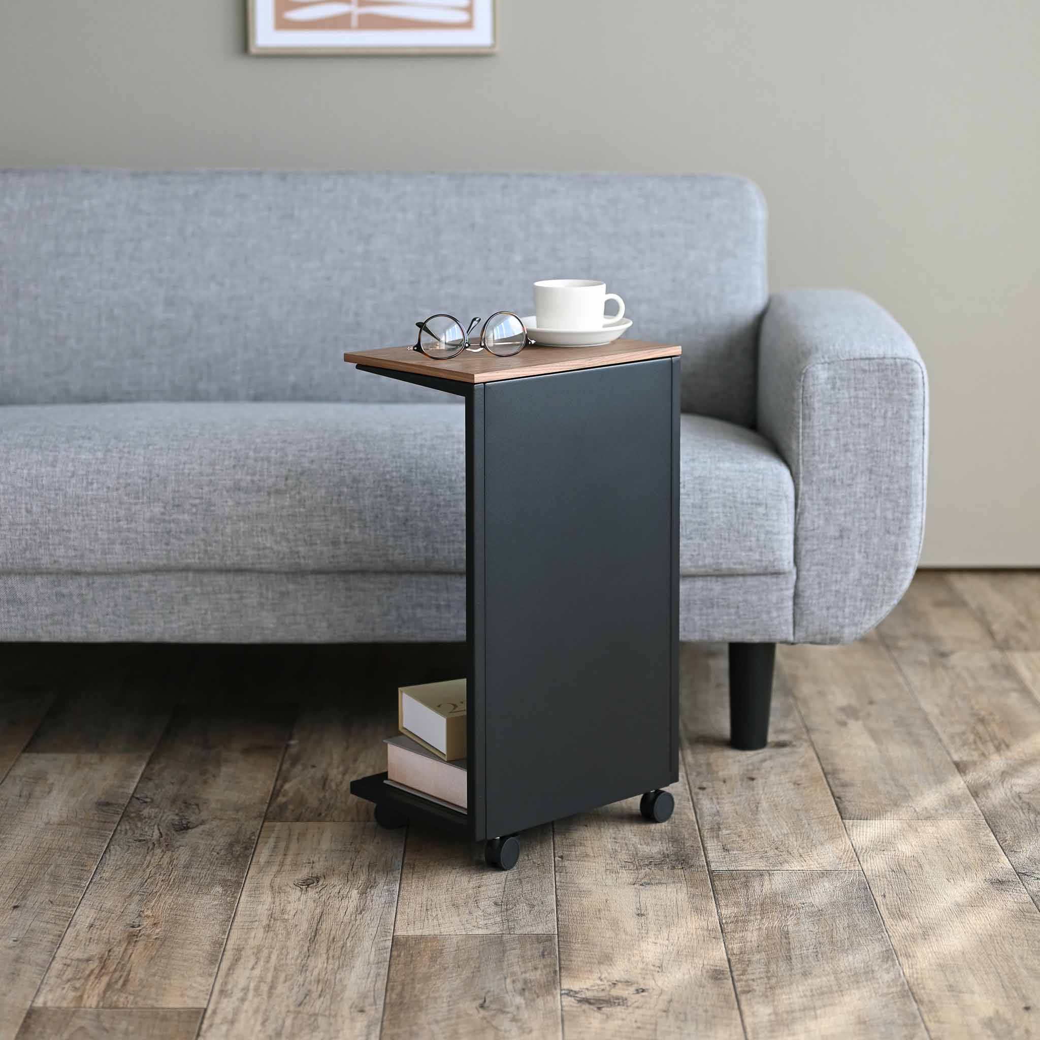 Semi-Closed Wood-Top Side Table with Casters - Image 11