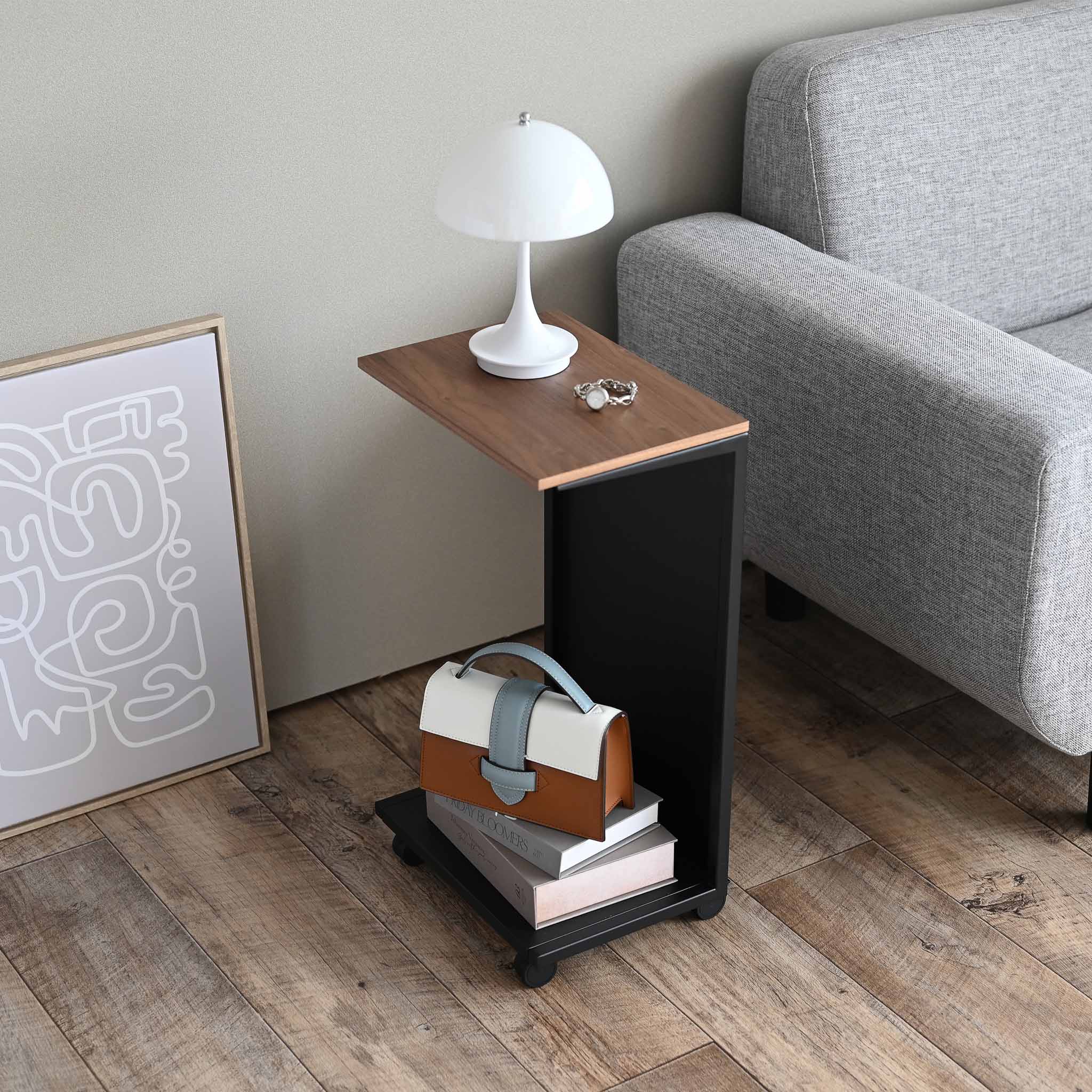 Semi-Closed Wood-Top Side Table with Casters - Image 12