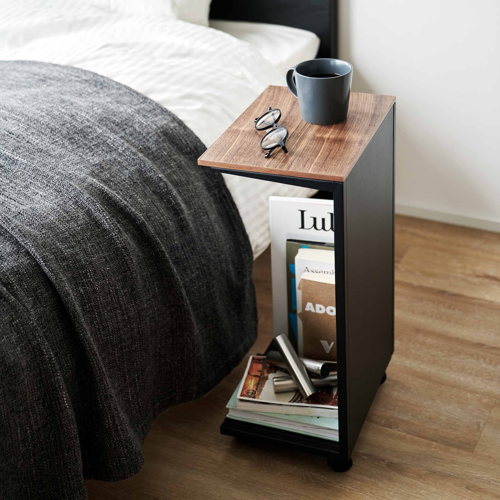 Semi-Closed Wood-Top Side Table with Casters - Image 13