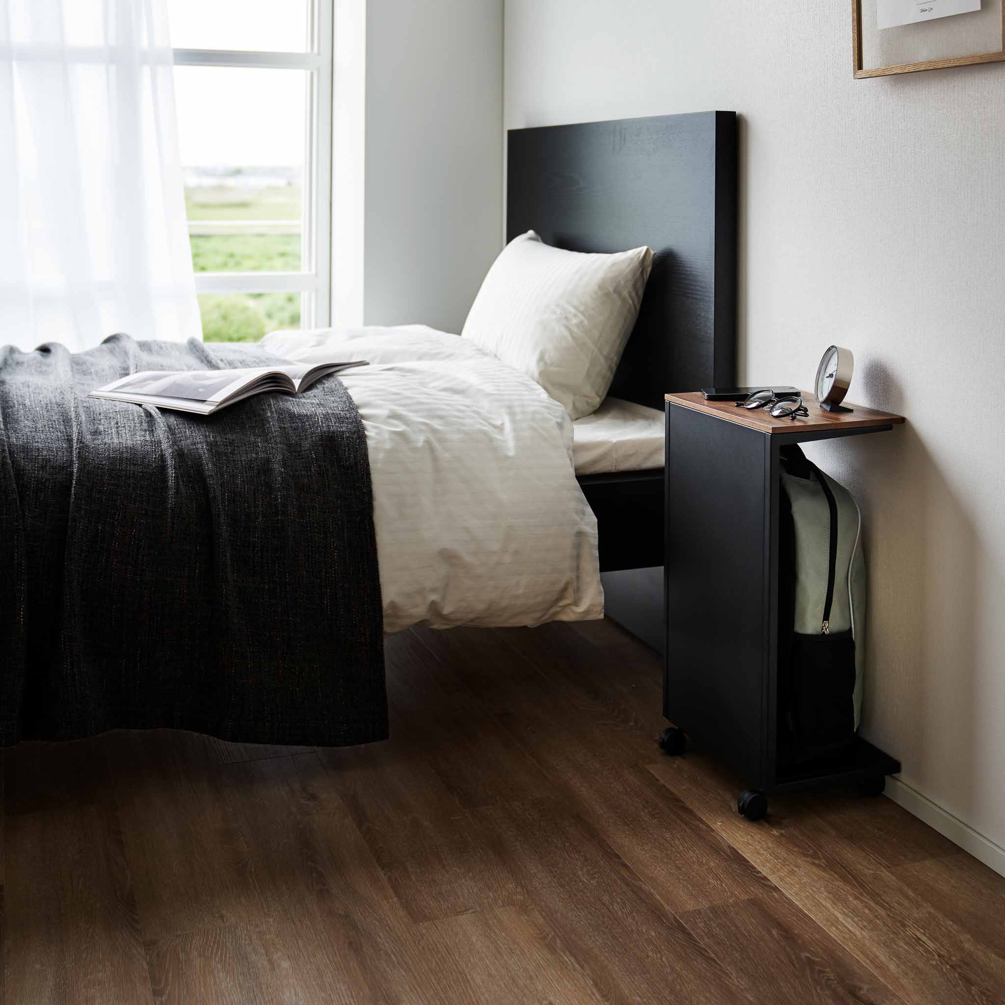 Semi-Closed Wood-Top Side Table with Casters - Image 14