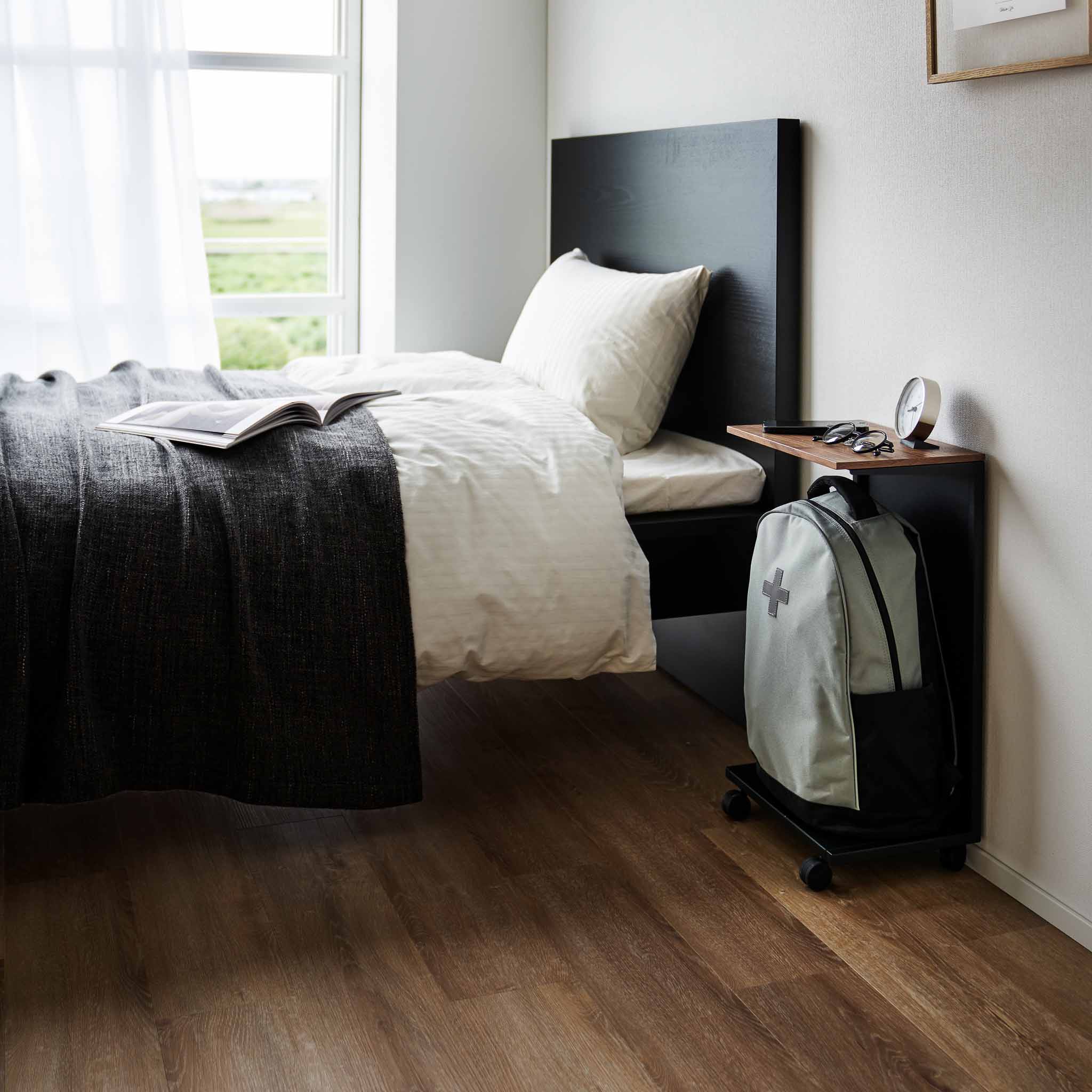 Semi-Closed Wood-Top Side Table with Casters - Image 15