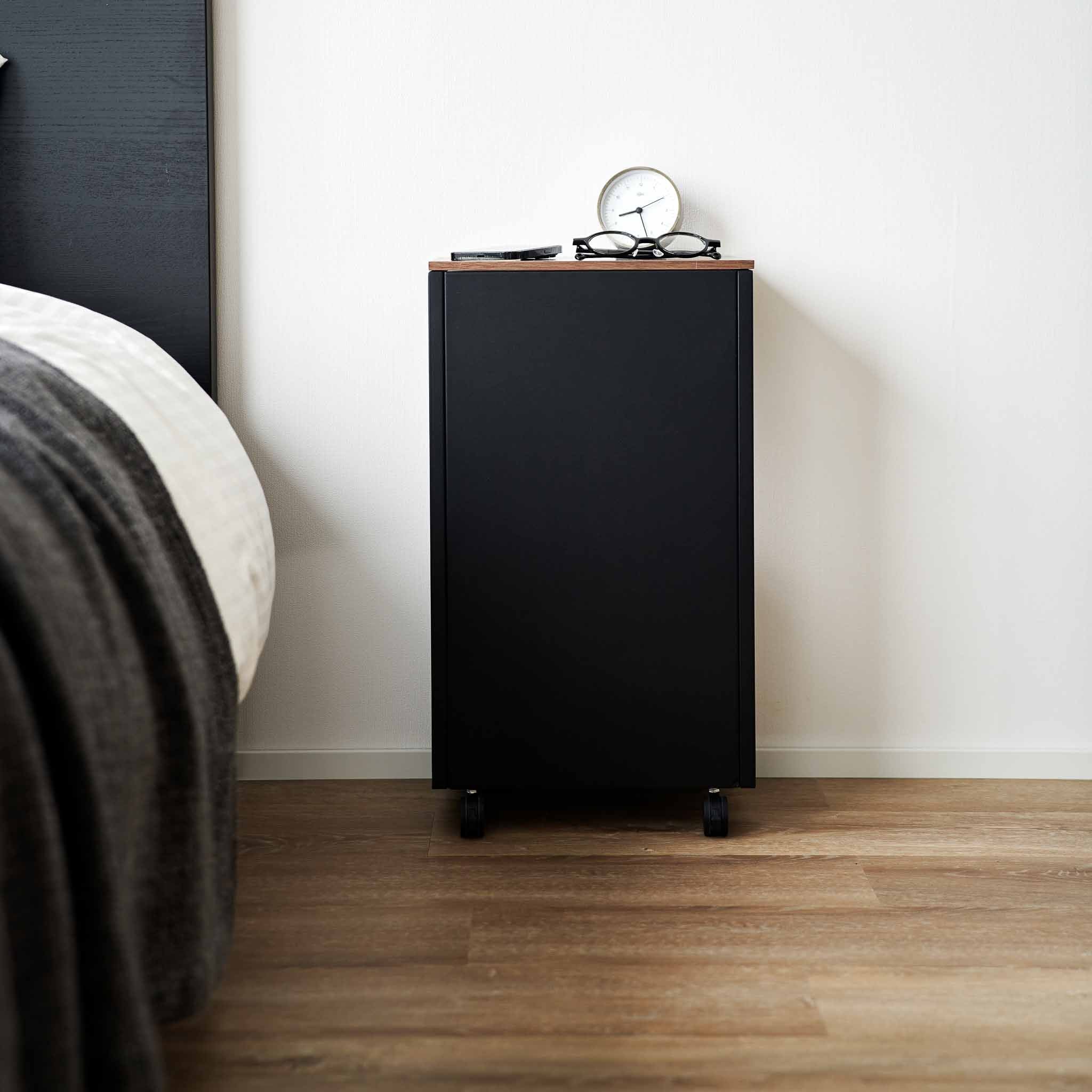 Semi-Closed Wood-Top Side Table with Casters - Image 16