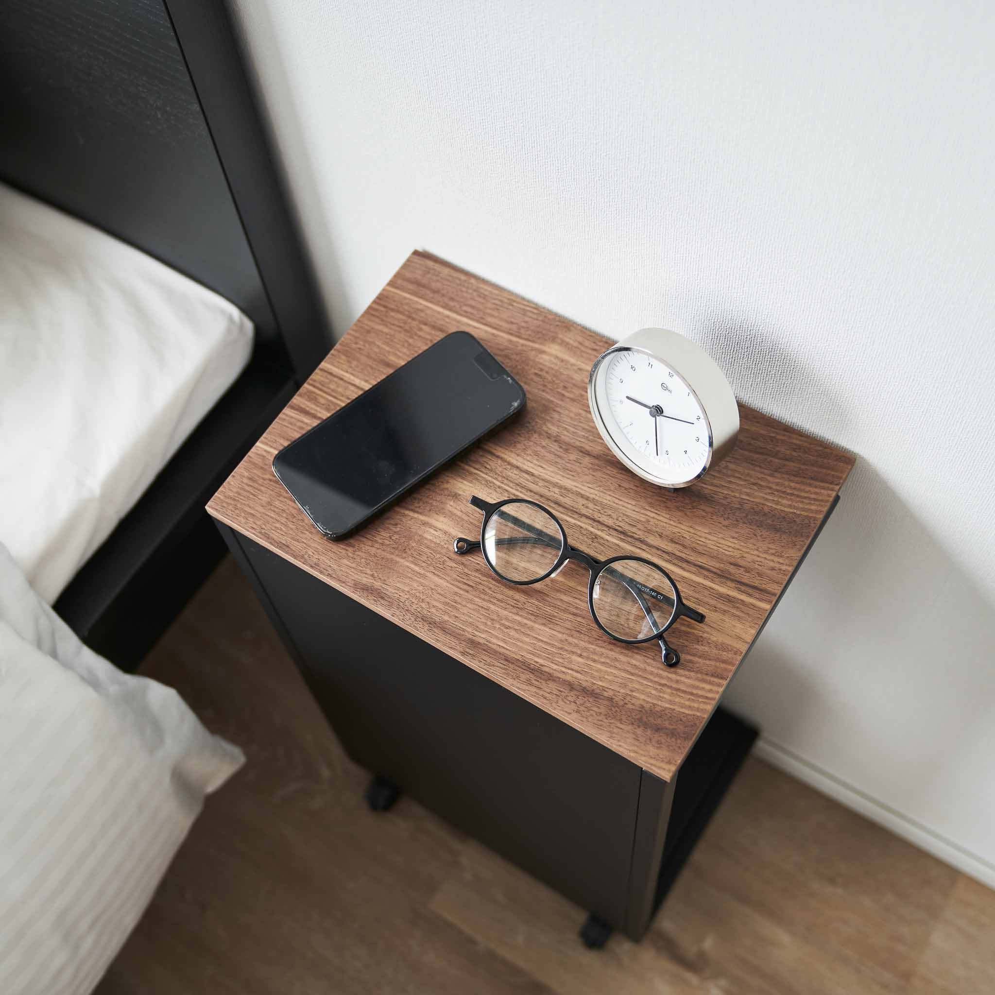 Semi-Closed Wood-Top Side Table with Casters - Image 17