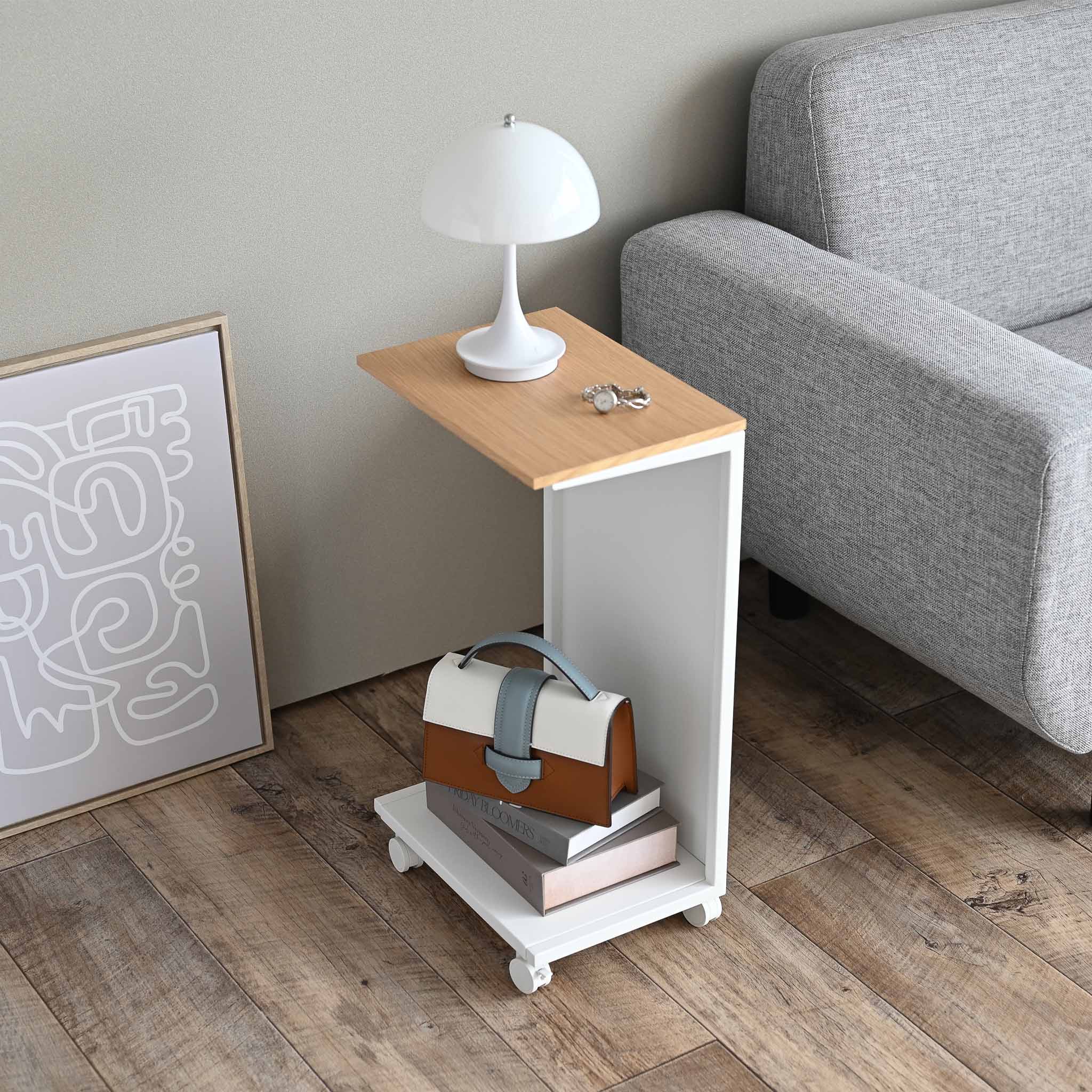 Semi-Closed Wood-Top Side Table with Casters - Image 3