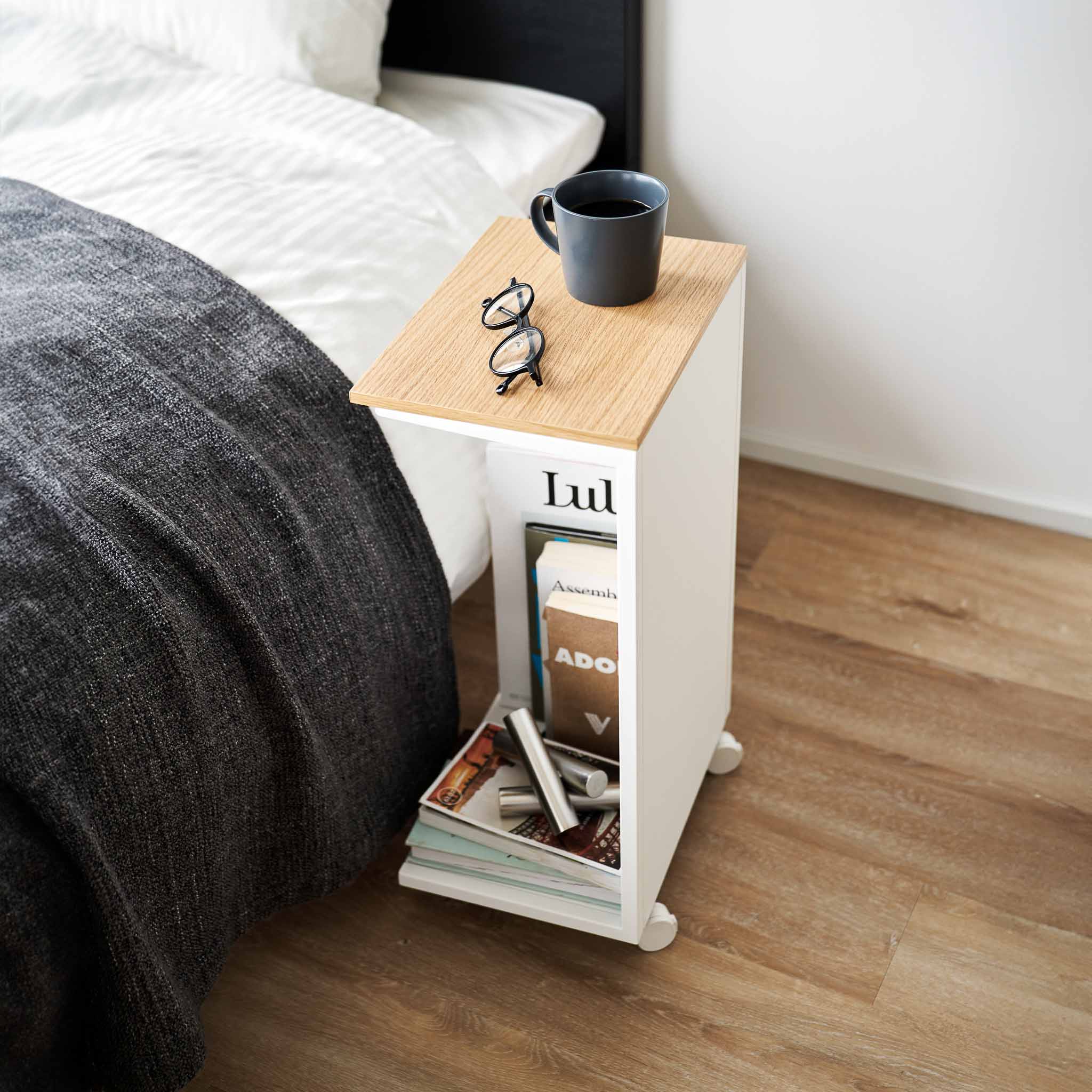 Semi-Closed Wood-Top Side Table with Casters - Image 4
