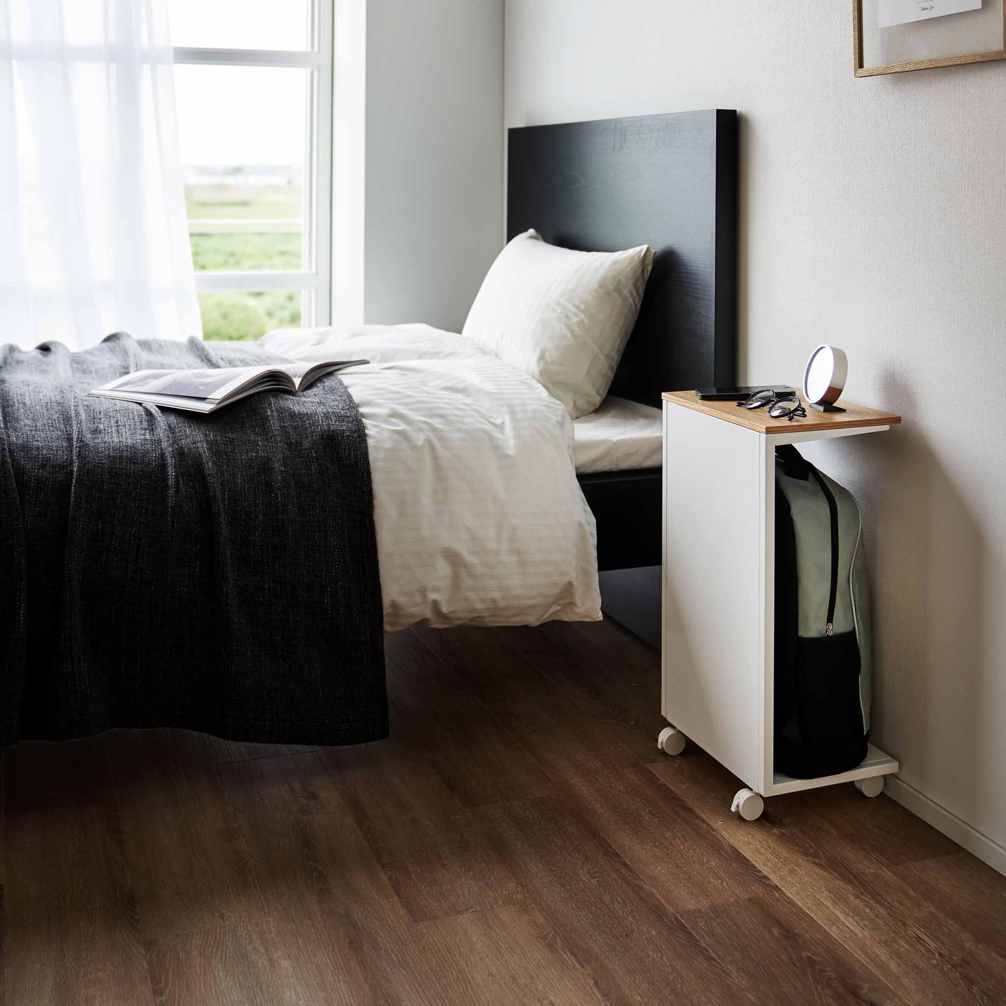 Semi-Closed Wood-Top Side Table with Casters - Image 5