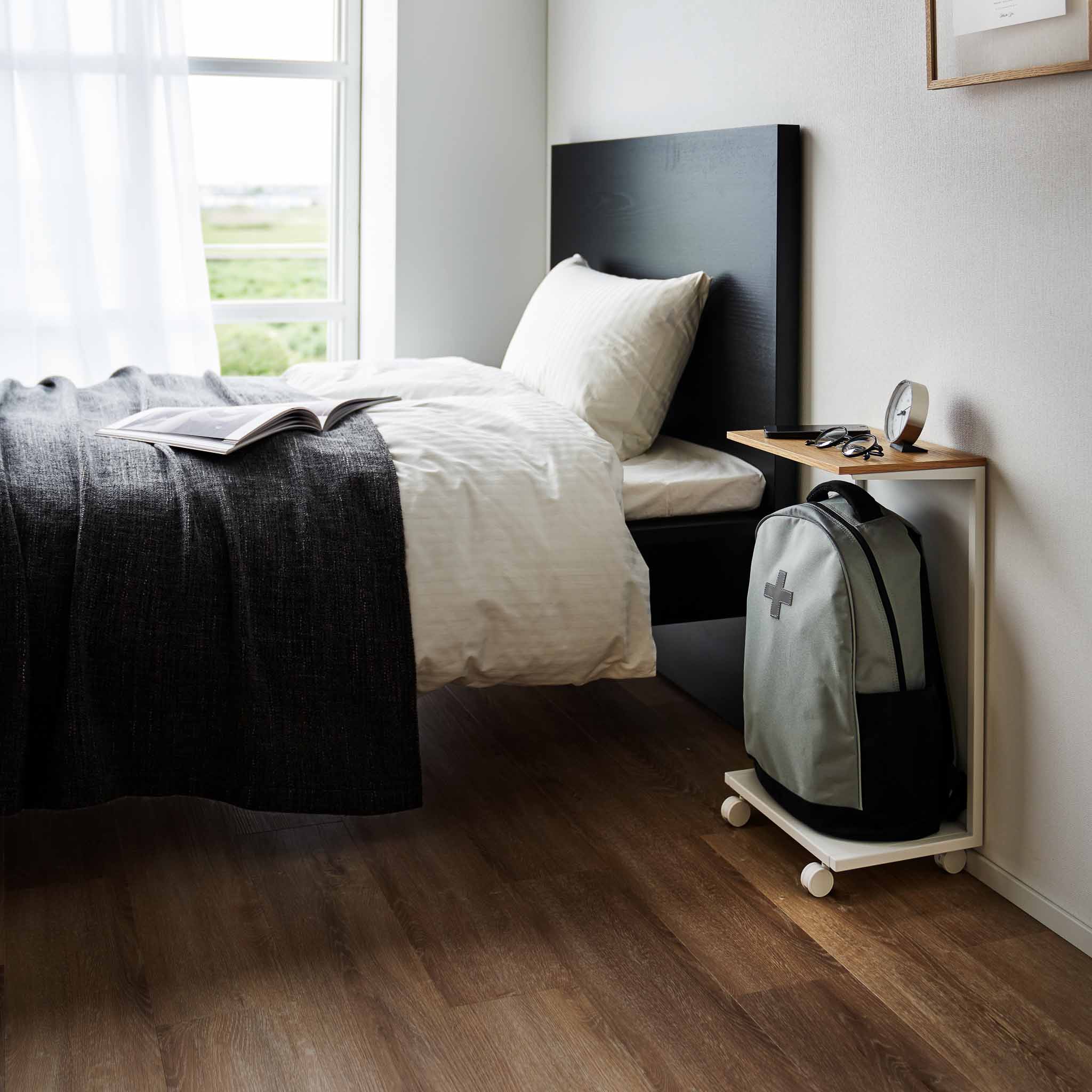 Semi-Closed Wood-Top Side Table with Casters - Image 6