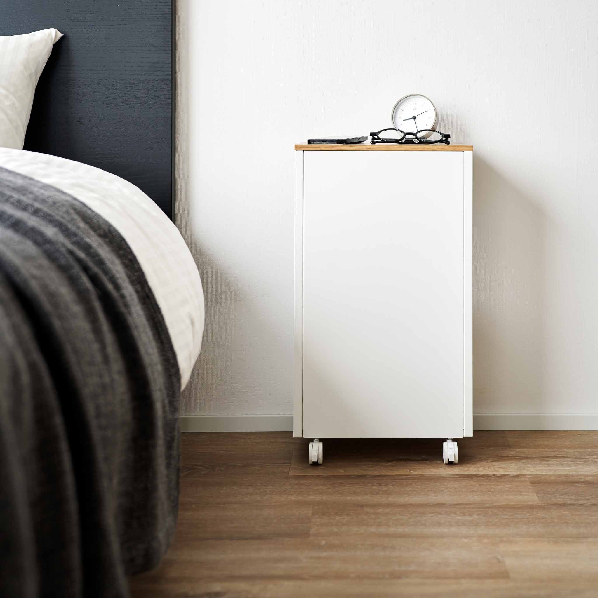 Semi-Closed Wood-Top Side Table with Casters - Image 7