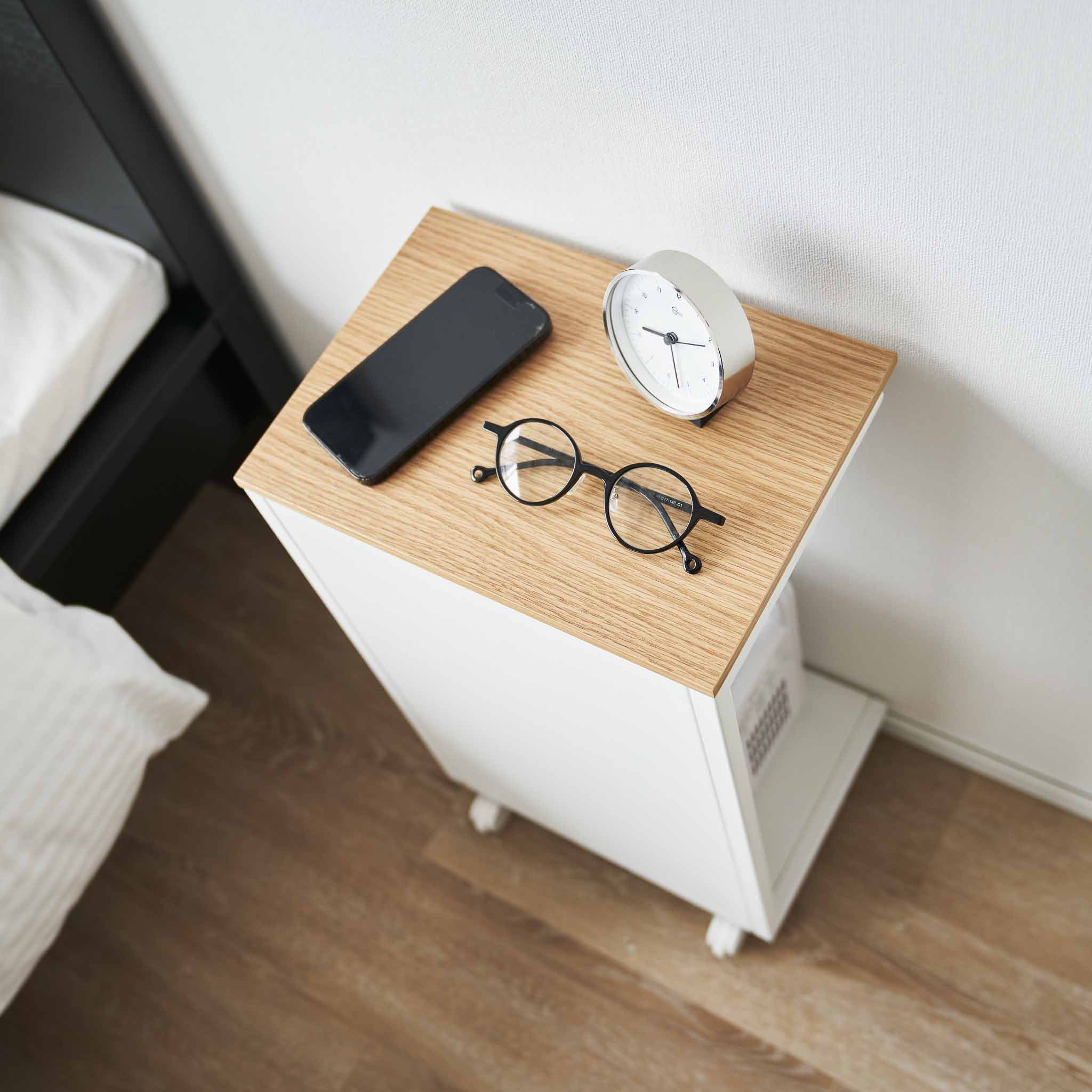 Semi-Closed Wood-Top Side Table with Casters - Image 8