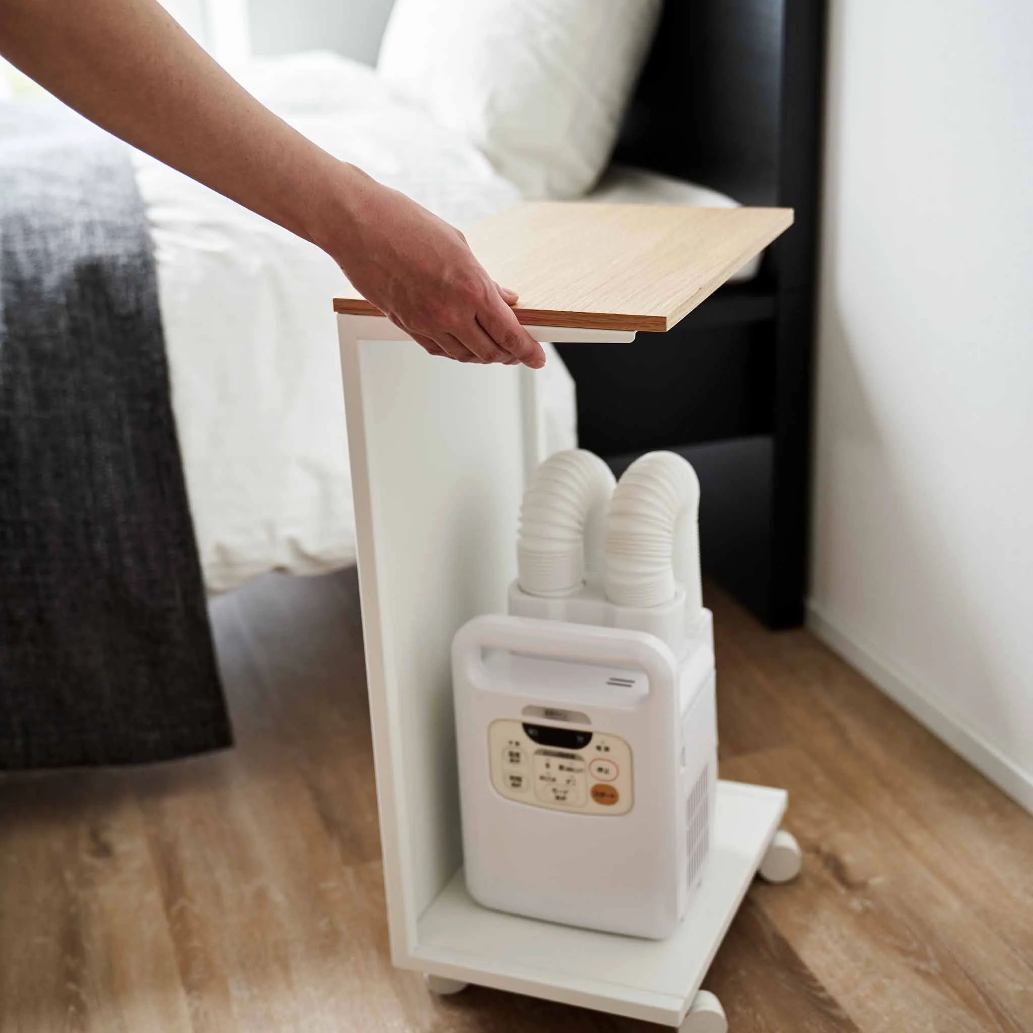 Semi-Closed Wood-Top Side Table with Casters - Image 9